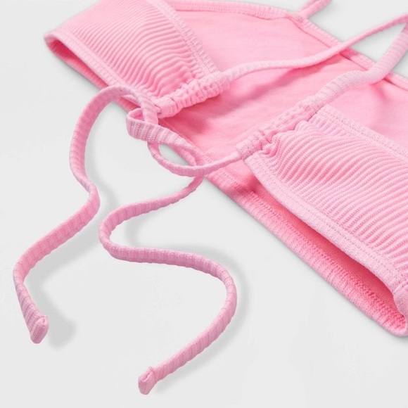 Girls Bandeau Ribbed Top & High Rise Hipster Ribbed Bottom Bikini Swim Set L - Picture 5 of 10